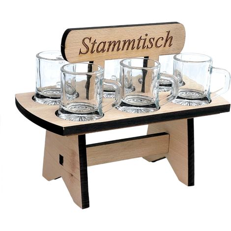 Schnapsbrett 20 cm mit Gravur Stammtisch mit 6 Gläser Schnapslatte Schnapsleiste (1/5)