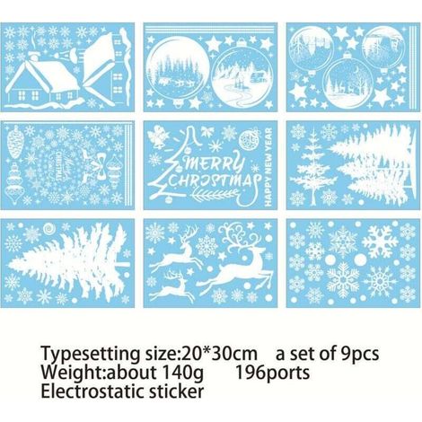 9 Stickers Noel Fenetre Réutilisable, Decoration Noel Electrostatique PVC, Flocon de Neige Intérieur Deco Noel pour Porte Vitrine Verre (1/4)