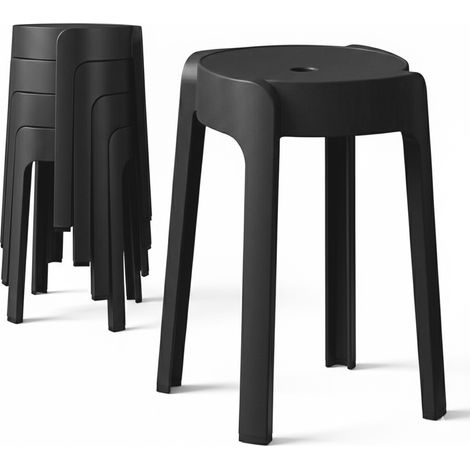 4 Tabourets Gigognes empilables BM HOME TAB-NOIR en plastique, légers pour la maison, salle de classe, cuisine, jardin