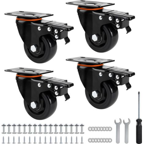 4Pcs Roulette Pivotante avec Frein 75mm, Roulette Charge Lourde avec Vis, Roulettes pour Meubles Polyuréthane, Jusqu'à 480KG, Roues pour Meubles, Lit, Table, Armoire (1/5)