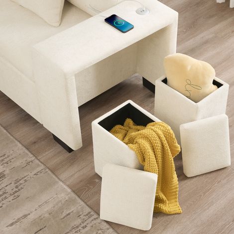 Canapé d'angle convertible en lit, sofa avec rangement intégré, porte-gobelets, accoudoirs larges, ports USB et USB-C, coussins inclus, idéal pour salon et home cinéma, beige (1/5)