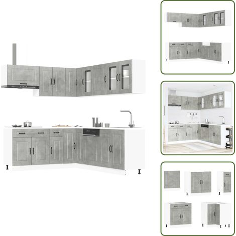 vidaXL 11-tlg. Küchenschrank-Set Kalmar Betongrau Holzwerkstoff
