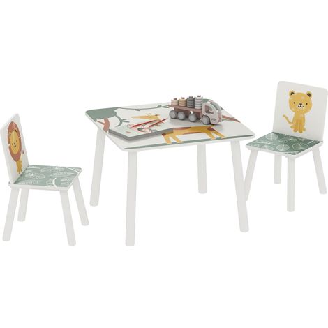 Ensemble de mobilier pour chambre d'enfant avec table et 2 chaises pour enfants de 3 à 8 ans, motif animaux, vert (1/5)