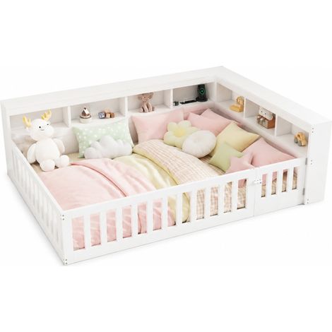 Lit de jour 140 x 190 cm avec rangement latéral, prises USB et lit banquette relevable, panneaux MDF et particules, blanc, idéal chambre ado - CHICFURN (1/5)