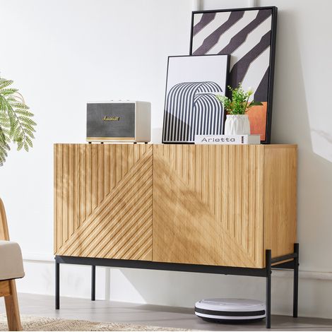 Credenza 100x40x75 cm in pannelli di legno naturale con contenitore - FLORAGRACE (1/5)
