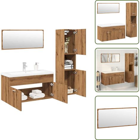 Mobili da bagno - vidaXL Set Mobili da Bagno 4 pz Rovere Artigianale Legno Multistrato - Truciolato