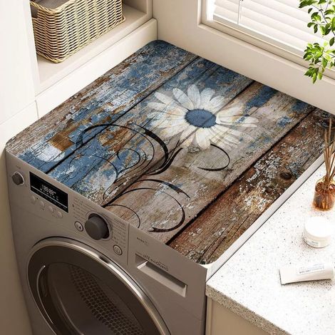 60x60 cm Housse de Machine à Laver,Tapis Antidérapant en Silicone,Plan de Travail de Cuisine,Douce Découpable,Pour Machine à Laver,Sèche-Linge,Cuisines,Salles de Bains,Camping Cars(Fleur)