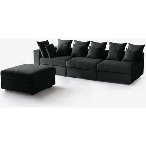 Canapé 3 places modulaire avec méridienne et coussins Made in Italy Cortina B SX - Noir (1/5)
