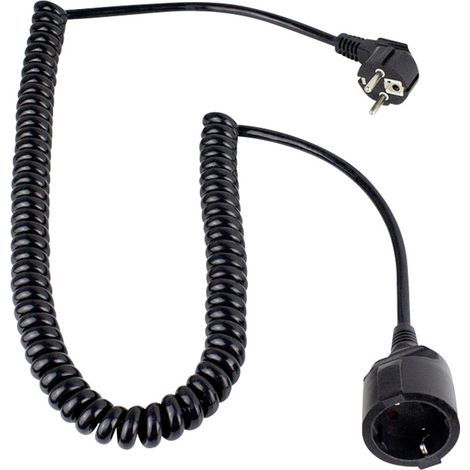 AS Schwabe 70410 Strom Verlängerungskabel 16 A Schwarz 2.50 m H05VV-F 3G 1,5 mm² Spiralkabel