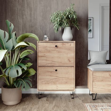 Mueble zapatero Siri, Roble dorado, 60 x 92 cm con 2 cajones abatibles, Vicco