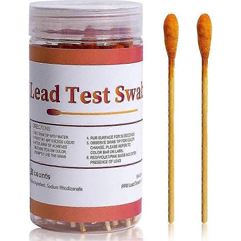 Kit de test de plomb instantané (60 écouvillons) pour toutes les surfaces peintes, céramiques, vaisselle, métaux, bois. Bandelettes de test incluses. (1/5)