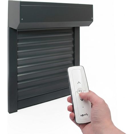 Volet roulant électrique radio Alu Gris 7016 - L80 x H100 cm - Motorisé Somfy avec télécommande incluse, recoupable (1/3)