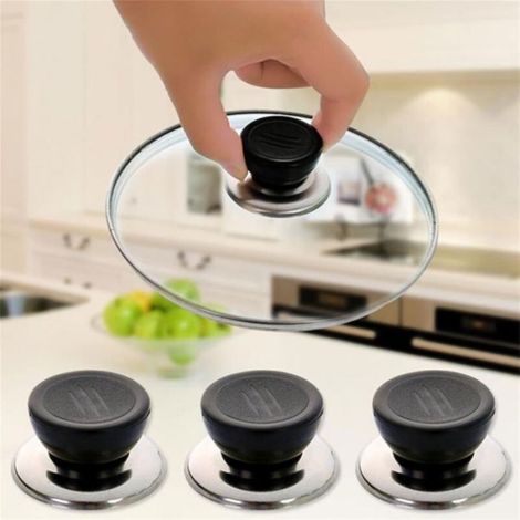 Bouton De Couvercle - Acier Inoxydable Et Bakélite - Pour Couvercles En Verre - 4 Pièces (1/5)
