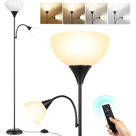 Lampadaire LED avec télécommande, 4 températures de couleur, luminosité réglable, minuterie, moderne lampadaire torchère avec lampe de lecture pour le salon, la chambre à coucher, le bureau (1/5)