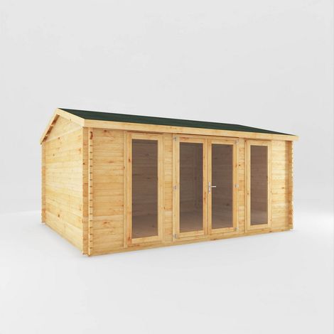 5 x 4 m Home Office Studio Log Cabin - 28 mm - Timber - L414.1 x W503.6 x H272.5 cm - Brown
