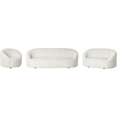 Living Room Set 6 Seater MALUNG Velvet Off-White