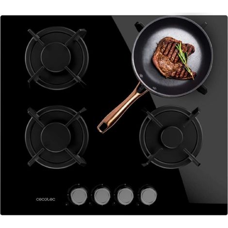 Cecotec Placa de Gas Bolero Squad GN 4200S Glass Black. 8 kW, 4 Fuegos, Preparada para Gas Natural, Cristal Negro, Parrillas (1/5)