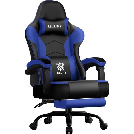 Silla gaming, diseño ergonómico, inclinación ajustable, azul. (1/2)