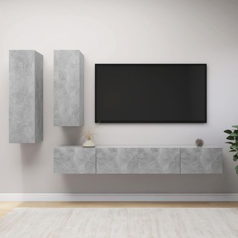 4 Piece TV Cabinet Set Concrete Grey Engineered Wood vidaXL (1/5)