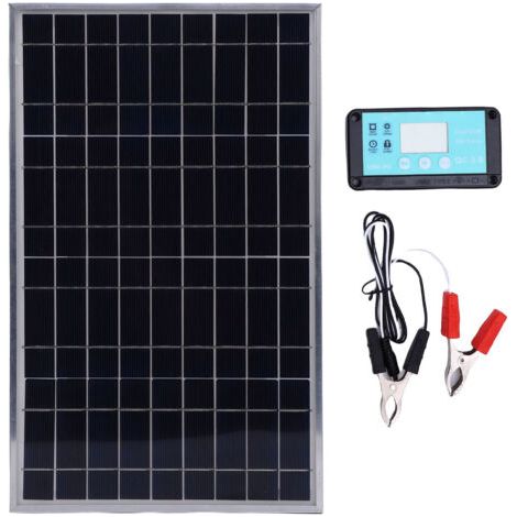 QORVA- Kit de contrôleur de panneau solaire, chargeur avec cadre en aluminium 100W et Charge 12V 10-50A pour camping-car, voiture, bateau