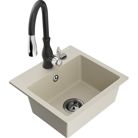 Mexen Milo 1-Becken-Granit-Spüle mit Mischbatterie Savita, Beige - 6505-69-672601-70 (1/5)