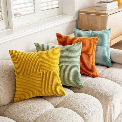4 fodere per cuscini Boho,45 x 45 cm,con motivo a croce,fodere decorative in velluto a coste,fodere moderne per divano,bianco arancione (1/5)