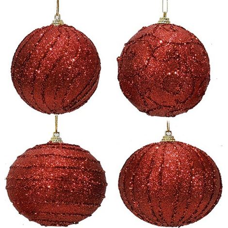 Decorazioni natalizie palline per albero di natale rosse cm8 addobbi natalizi set da 16 sfere palle moderne glitterate eleganti - decoro: decoro 3 (1/5)