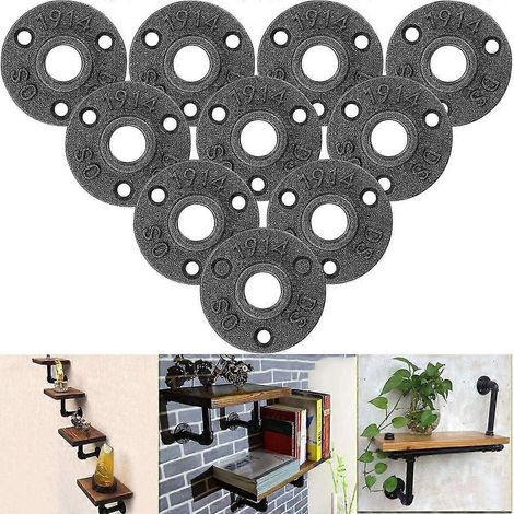 Lot de 10 brides de sol filetées 1/2", en fonte noire, 3 trous, pour applications industrielles, mobilier et bricolage. (1/5)