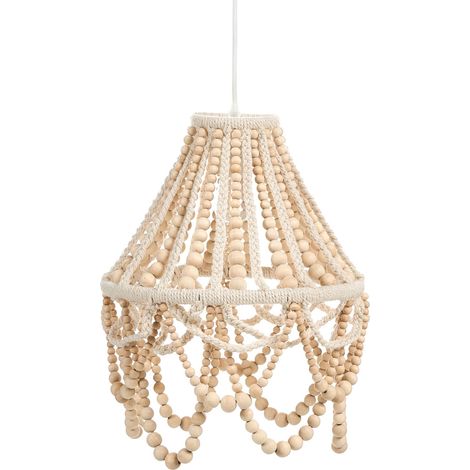 Lampadario con Perline di legno Tessuto Pizzo Macrame Lampadario Ciondolo Stile Boho Marrone chiaro Menik