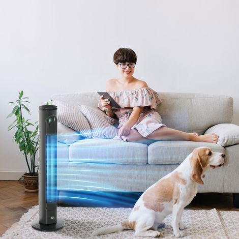 Ventilateur tour silencieux avec télécommande 3 vitesses 3 modes minuterie 10H oscillation 70° gris foncé