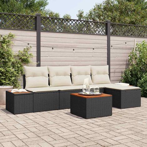 Gartensofa-set mit Kissen 6 pcs Schwarz Poly Rattan