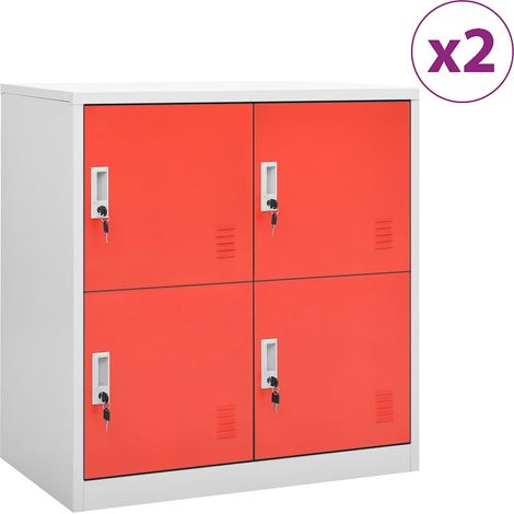 Lot de 2 Armoires à casiers Meuble de Rangement - Style Contemporain Gris clair et rouge 90x45x92,5cm Acier BV898363 - BonneVie (1/5)