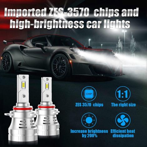 Ampoules LED 9012, phares de voiture LED ultra-lumineux (200 % de luminosité en plus), 100 W, 6000 K, étanches IP68, avec prise.