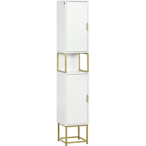 Mobile Colonna Bagno 30x30x170,7 cm in MDF e Acciaio Bianco e Oro (1/5)