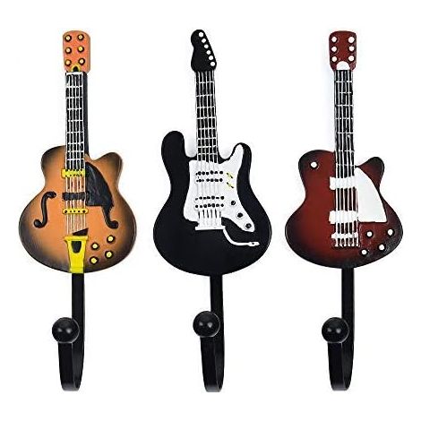 CCYKXA Pack of 3 Wall Mounted Hanger Bathroom Towel Rack Guitar Shape Vintage Resin Hooks (B-Guitar)