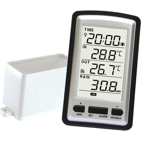 Pluviometro da tavolo pratico, pluviometro con display chiaro, stazione meteorologica wireless con collettore autodrenante, monitor digitale per uso domestico e da tavolo