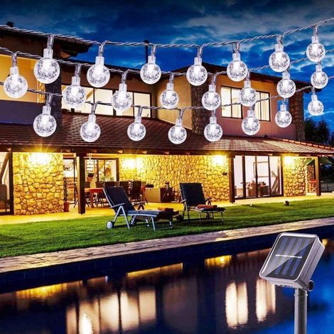 String Lights, 6.5m 30 LED Solar Ball Lights Outdoor, 8 Modes, Waterproof Outdoor Decoration, Cool White (1/5)