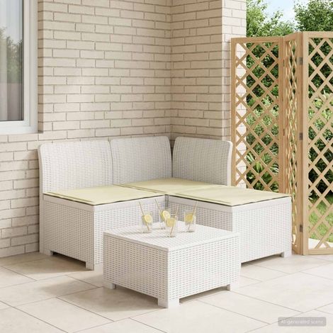 Canapé de Jardin 3 Places Modulaire en PP Aspect Rotin Blanc avec Coussins Crème - PANGIVO (1/5)