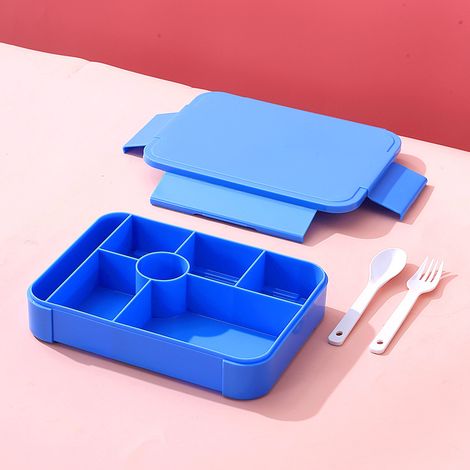 Lunchbox, wasserdichte Bento-Box für Kinder, Snackbox mit 6 Fächern für Kinder/Erwachsene/Schule/Arbeit (blau)