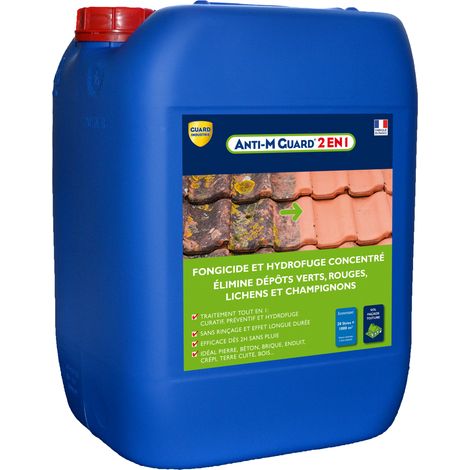 Guard Industrie – Nettoyant fongicide hydrofuge 2 en 1 pour toitures et façades – Action curative et préventive – Formule concentrée 20L – Rendement 250m²