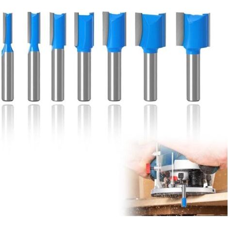 BARKBUSTERS 7 Pièces Fraise Droite Defonceuse Set, 8MM Fraise a Rainurer à Double Tranchant, Forets de Fraisage pour le Travail du Bois, Fraises Droites à Double Cannelure en Carbure de Tungstène (1/4)