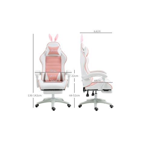 Fauteuil gaming rose avec soutien lombaire, repose-pieds, oreilles de lapin, hauteur et dossier réglables pour bureau et chambre (1/5)
