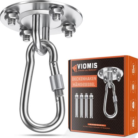 Viomis Amaca da soffitto in Acciaio Inox di Alta qualità, Portata 400 kg, per Poltrona sospesa, Sacco da Boxe, Sling Trainer, Telo da Yoga, Tenda Parasole, Altalena (1/5)