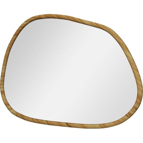 Espejo De Pared Asimétrico 70X50Cm Espejo De Baño Marco De Madera Antioxidante Baño Salón Pasillo Dormitorio Natural