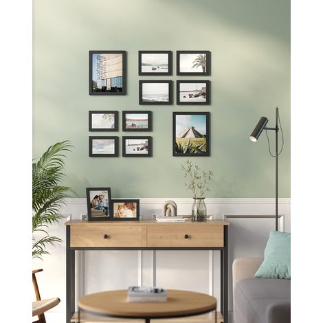 SONGMICS Set di 10 Cornici per Foto, Due di 20 x 25 cm (8 x 10 Pollici), Quattro di 13 x 18 cm (5 x 7 Pollici), Quattro di 10 x 15 cm (4 x 6 Pollici), Copertura in PS, MDF, Nero (1/5)