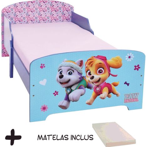 Lit enfant Pat Patrouille en bois 1 place – Dimensions 140x70 cm – Inclus matelas et sommier à lattes – Licence officielle – Bebegavroche (1/2)