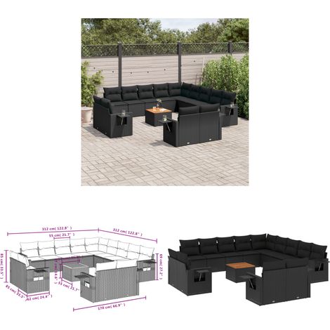 Salon de jardin avec coussins 14 pcs noir résine tressée - Ensemble Salon De Jardin - Meuble Extérieur - Résine Tressée - Rotin Synthétique - Mobilier De Jardin - Home & Living (1/3)