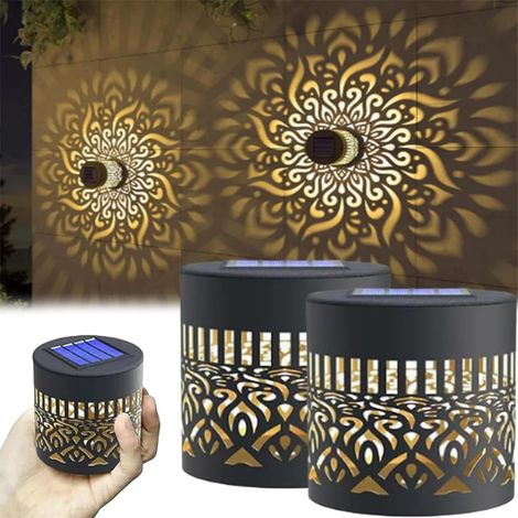 Lampes solaires décoratives mandala, lampes solaires mandala pour clôture, lampess solairess mandalas d'extérieur, éclairage jaune chaud, lampe étanche à motif mandalas, pour poteau de jardin (A)