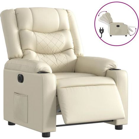Chaise électrique inclinable en similicuir beige – Fauteuil relax réclinable avec fonction massage, appui-tête et repose-pieds réglables – Idéal pour salon ou chambre (1/5)