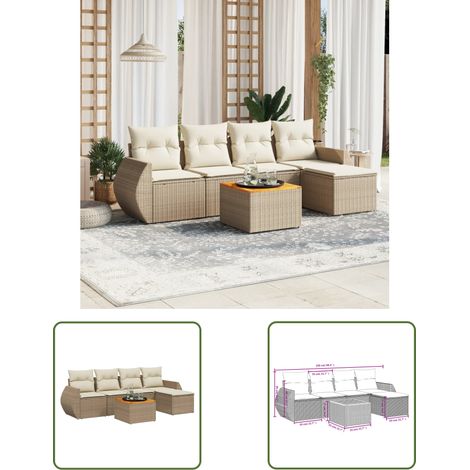 The Living Store 6-tlg. Garten-Sofagarnitur mit Kissen Beige Poly Rattan - Gartenmöbel Set - Outdoor Möbel - Rattan Gartenset - Lounge Set - Esstisch Set (1/3)